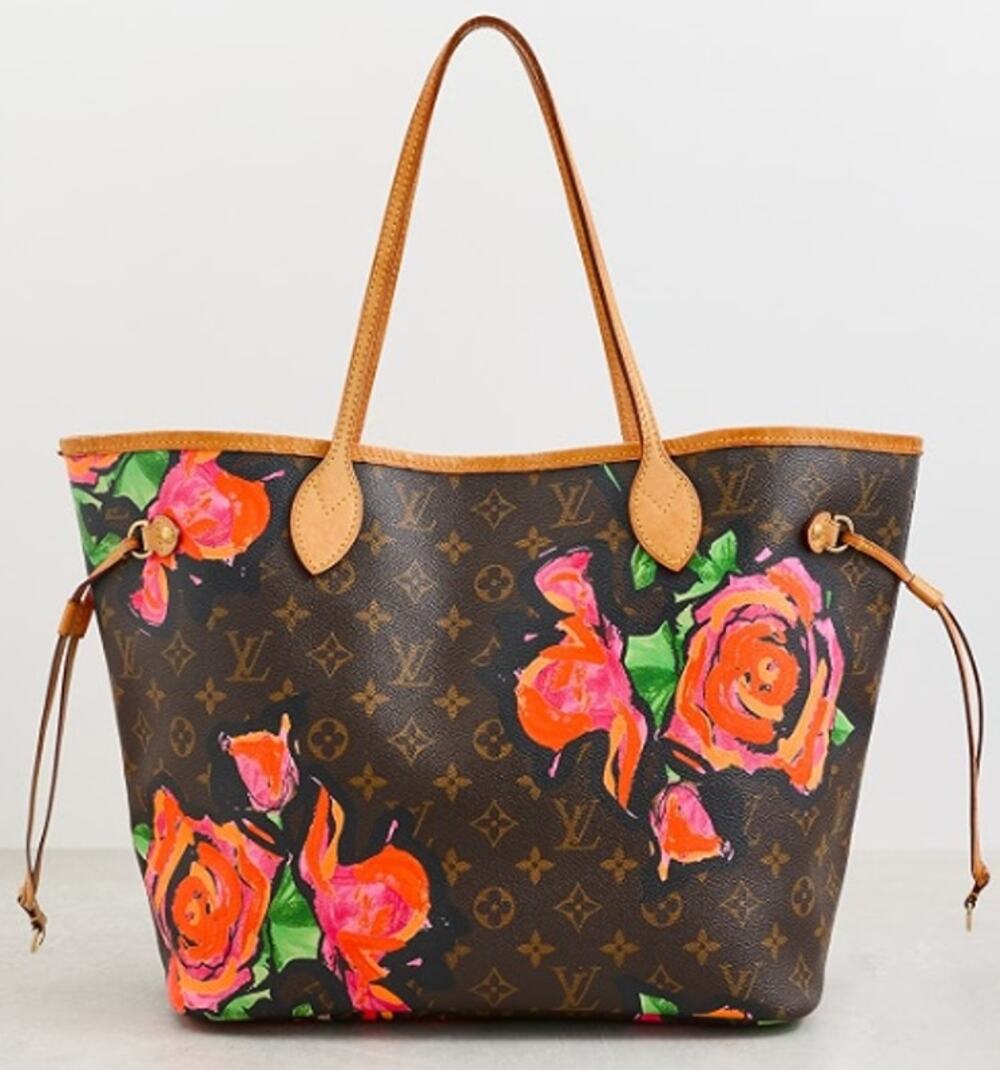 Louis Vuitton Stephen Sprouse Roses Neverfull Handbag Brown Pink Floral Designer